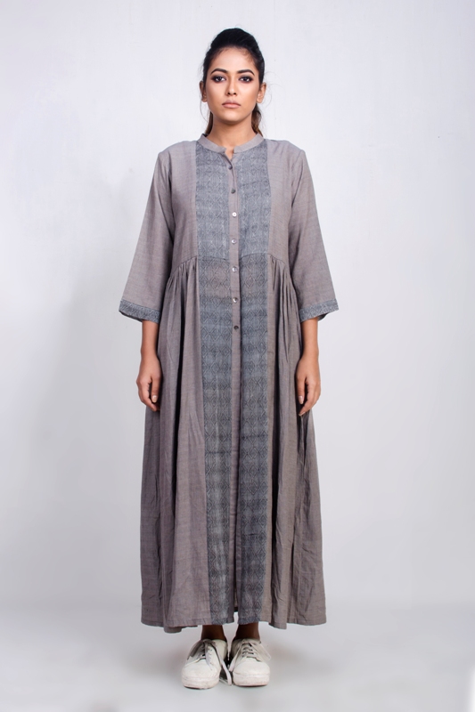 Handwoven cotton silk long dress